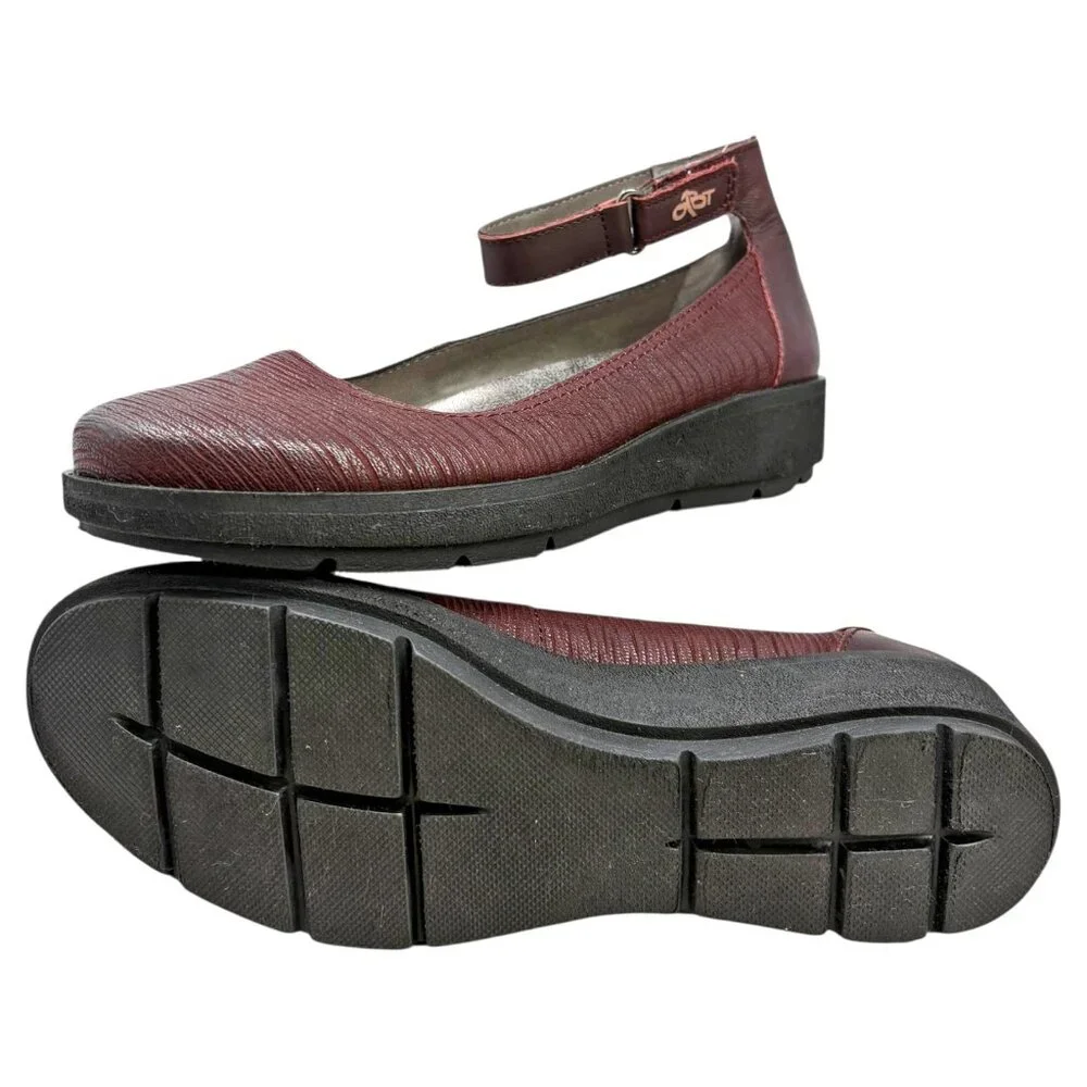 OTBT Scamper Burgundy Leather Ankle Strap‎ Wedge Loafers